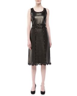 Womens Lace Stripe Leather Dress   Michael Kors   Black (6)