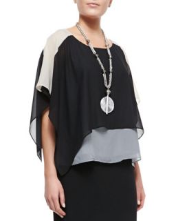 Womens Layered Sheer Colorblock Top   Eileen Fisher   Black combo (L (14/16))