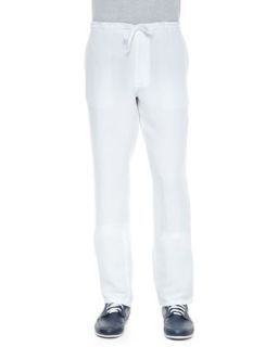 Mens Linen Blend Drawstring Pants, White   Ermenegildo Zegna   White (XL)