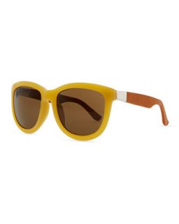 Row 7 Leather Arm Plastic Sunglasses, Gold   THE ROW   Gold