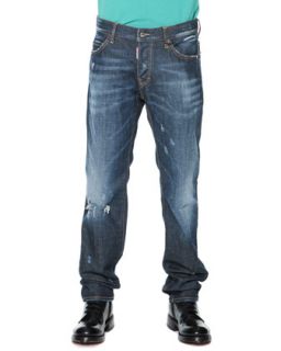 Mens Zip Pocket Distressed Denim Jeans, Blue   Dsquared2   Blue (56/46)
