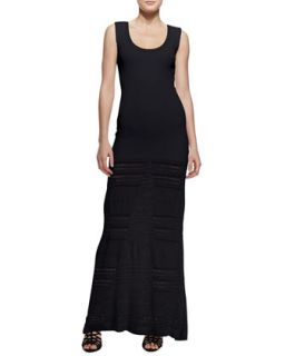 Womens Pointelle Knit Maxi Dress   Zac Posen   Black (LARGE)