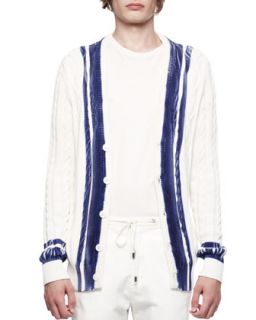 Mens Painted Buttoned Cable Cardigan   Maison Martin Margiela   White/Blue