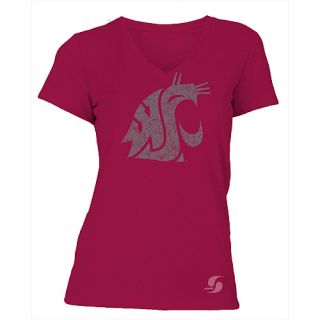 SOFFE Womens Washington State Cougars No Sweat V Neck Short Sleeve T Shirt  
