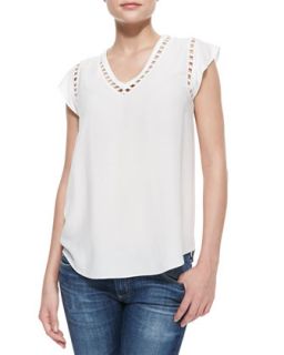 Womens Embroidered Circle Silk Flutter Top   Rebecca Taylor   Chalk (10)