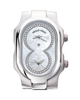 Small Signature Mother of Pearl Diamond Dial Watch Head   Philip Stein   Silver