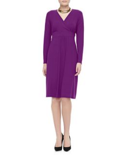 Womens Jersey Knee Length Long Sleeve Dress, Petite   Eileen Fisher   Fig (PP