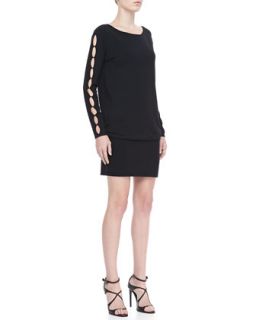 Womens Cutout Sleeve Knit Dress   Rena Lange   Black (XL)