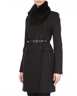 Womens Double Breasted Fur Collar Coat   Dawn Levy   Black (4)