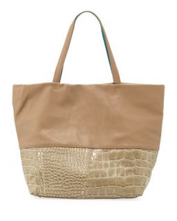 Essex Croc Embossed Faux Leather Tote, Sand   Deux Lux