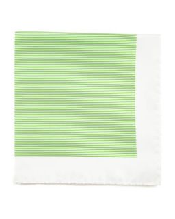 Mens Mini Striped Silk Pocket Square, Green   Kiton   Green