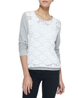 Womens Leo Long Sleeve Lace Front Top, Gray/White   Generation Love   White