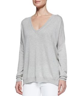 Womens Silk/Cashmere V Neck Sweater, Heather Gray   Vince   Heather grey