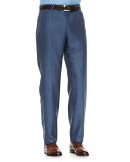 Mens Wool/Linen Trousers, Light Blue   Isaia   Blue (48R)