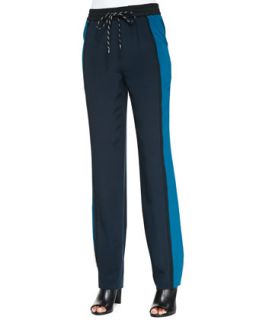 Womens Colorblock Relaxed Pants   Magaschoni   Navy/Teal (MEDIUM/8 10)
