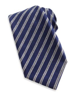 Mens Wool Silk Stripe Tie, Navy/Gray   Kiton   Navy/Grey