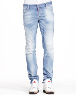 Mens Distressed Five Pocket Jeans, Light Blue   Dsquared2   Lt blue (50)