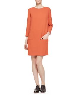 Womens 3/4 Sleeve Pocket Shift Dress   THE ROW   Burnt orange (2)
