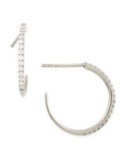 18k White Gold & Pave White Diamond Micro Hoop Earrings   Bessa   White (18k )