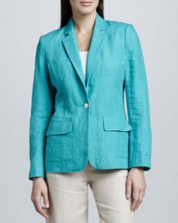 Womens Two Pocket Linen Blazer   Turquoise (MEDIUM/8 10)