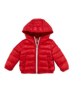 Dominic Stripe Front Hooded Jacket, Red, 3 24 Months   Moncler   Red (18M 24M)