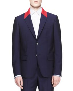 Mens Contrast Collar Two Button Jacket   Alexander McQueen   Blue (52)