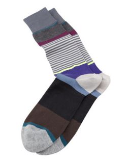 Mens Multicolored Step Stripe Socks, Gray   Paul Smith   Grey