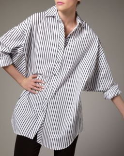 Womens Striped Big Shirt, Petite   Go Silk   White/Black (PM (8/10P))