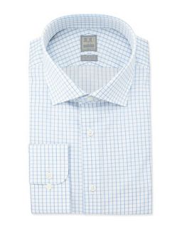 Mens Graph Check Dress Shirt, Blue/White   Ike Behar   White (17 1/2 XL)