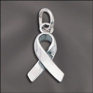 Sterling Silver 3D Cancer Awareness Ribbon Charm .925 