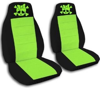 2 Black and Lime Green Girly Skull seat covers for a 2009 to 2011 Toyota Corolla. Side Airbag friendly. Automotive
