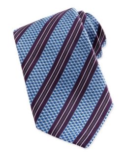 Mens Woven Textured Ground Stripe Tie, Blue   Ermenegildo Zegna   Blue