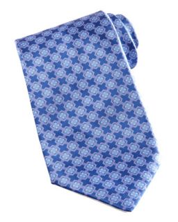 Mens Medallion Grid Silk Tie, Blue   Stefano Ricci   Blue