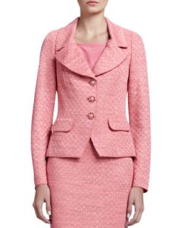 Womens Space Dyed Damier Fitted Jacket, Flamingo Pink   St. John Collection  