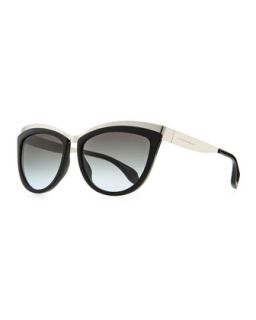 Colorblock Cat Eye Sunglasses, Black/Silver   Alexander McQueen   Black