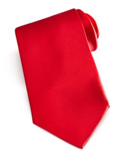 Mens Solid Satin Tie, Red   Brioni   Red