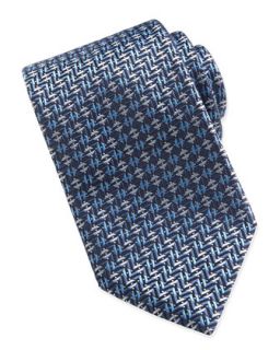 Mens Geometric Basket Weave Tie, Blue   Brioni   Blue