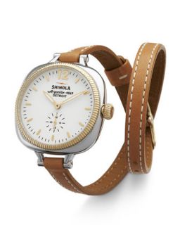 The Gomelsky Two Tone Watch with Double Wrap Leather Strap, Natural   Shinola  