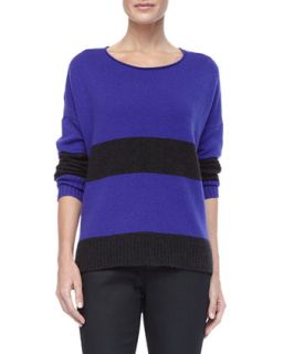 Womens Wide Striped Sweater Top   Eileen Fisher   Blue violet/Charc (SMALL