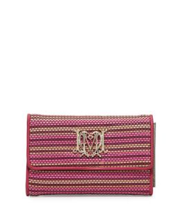 Medium Woven Faux Leather Stripe Wallet, Pink   Love Moschino
