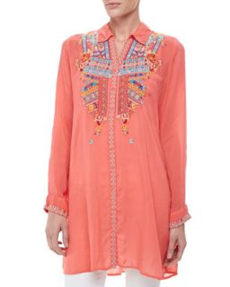 Gloria Embroidered Flower Tunic, Womens   Johnny Was Collection   Lt blue