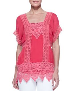 Womens Lacey Insert Georgette Top   Johnny Was Collection   Cherry bomb (XX 