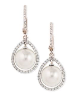 18k White South Sea Pearl & Diamond Halo Earrings   Eli Jewels   White (18k )