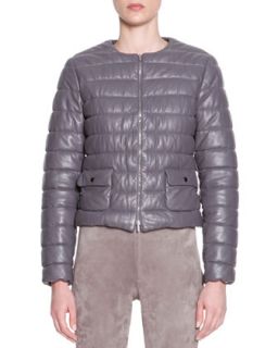 Womens Lambskin Leather Puffer Jacket   Piazza Sempione   Gray (40/6)