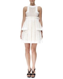 Womens Tiered Laser Cut Cotton Dress   Alexander McQueen   White (42/8)