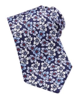 Mens Multi Floral Print Silk Tie, Navy   Isaia   Navy