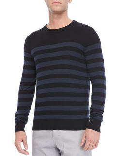 Mens Riland PS Sweater in Aerocash, Navy Stripe   Theory   Navy stripe (XX 