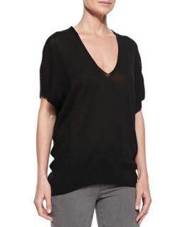 Womens Batwing Sleeve Double V Popover Sweater, Black   Vince   Black (SMALL)