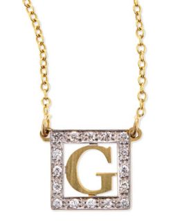 Extra Small Block Initial Pendant Necklace with Diamonds   Kacey K   N