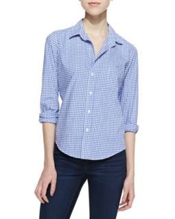 Womens Barry Gingham Button Down Blouse, Blue/White   Frank & Eileen   Blue
